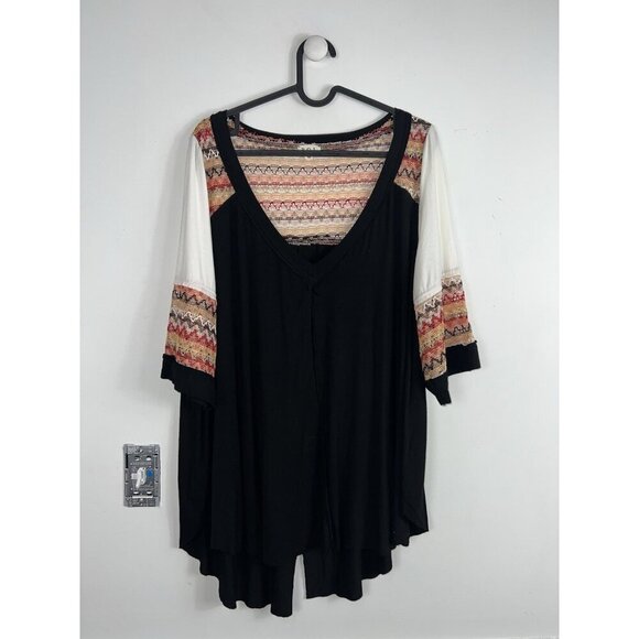 POL Women's Oversized Jersey Knit Black Tunic Top Medium Boho Hippie Crochet - Picture 1 of 7